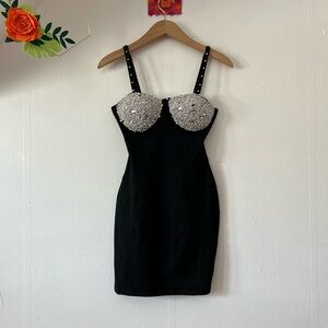 EUC VTG Pearl Mermaid cocktail mini dress 90s black pearls seashell bra